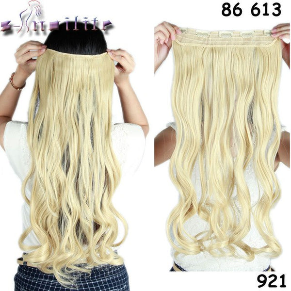 s-noilite 24 inch(61cm) Long Curly Wavy Women Clip in Hair Extensions Black Brown High Tempreture Synthetic Fake Hair piece