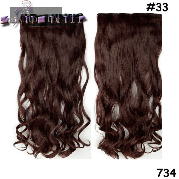 s-noilite 24 inch(61cm) Long Curly Wavy Women Clip in Hair Extensions Black Brown High Tempreture Synthetic Fake Hair piece