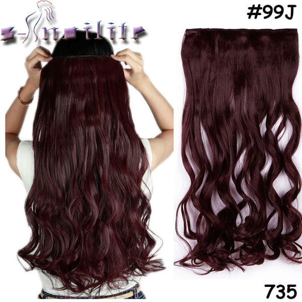 s-noilite 24 inch(61cm) Long Curly Wavy Women Clip in Hair Extensions Black Brown High Tempreture Synthetic Fake Hair piece