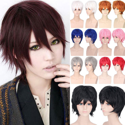 S-noilite Black White Purple Red Short Hair Cosplay Wig Male Party 30 Cm High Temperature Fiber Synthetic Hair Wigs