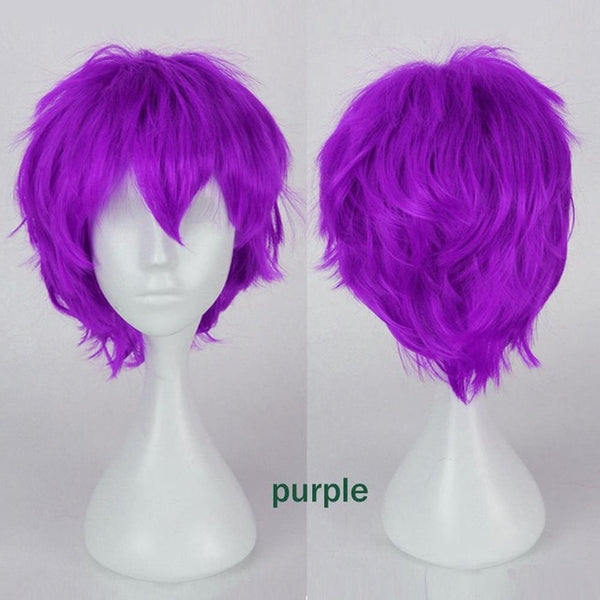 S-noilite Black White Purple Red Short Hair Cosplay Wig Male Party 30 Cm High Temperature Fiber Synthetic Hair Wigs