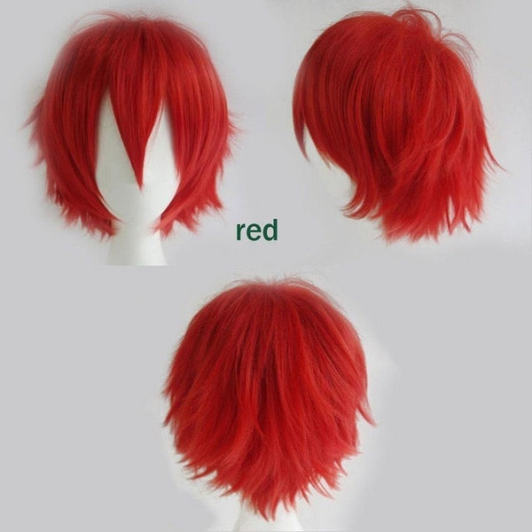 S-noilite Black White Purple Red Short Hair Cosplay Wig Male Party 30 Cm High Temperature Fiber Synthetic Hair Wigs