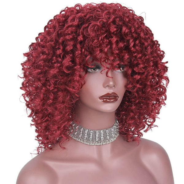 14 Inches Short Afro Wig Brown Synthetic  kinky Curly Wigs for Women 9 Colors Ombre Fluffy  African American Natural Black Hair