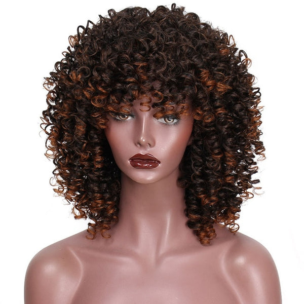 14 Inches Short Afro Wig Brown Synthetic  kinky Curly Wigs for Women 9 Colors Ombre Fluffy  African American Natural Black Hair