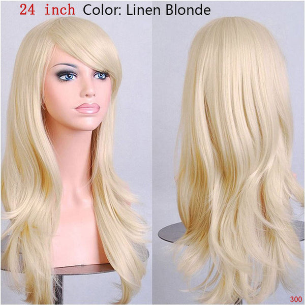 SNOILITE Women Long wavy Cosplay Wig brown Heat Resistant Fiber Natural Synthetic Hair Full Head Wig Ombre Party For black Women