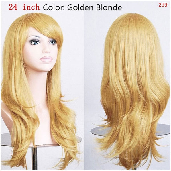 SNOILITE Women Long wavy Cosplay Wig brown Heat Resistant Fiber Natural Synthetic Hair Full Head Wig Ombre Party For black Women