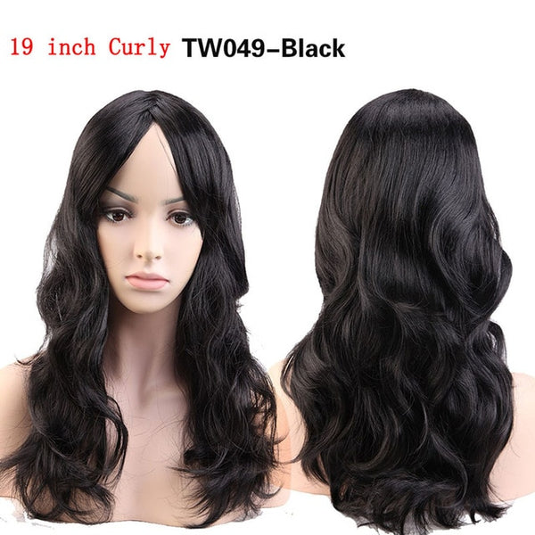 SNOILITE Women Long wavy Cosplay Wig brown Heat Resistant Fiber Natural Synthetic Hair Full Head Wig Ombre Party For black Women