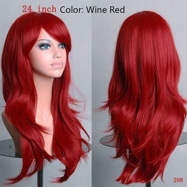 SNOILITE Women Long wavy Cosplay Wig brown Heat Resistant Fiber Natural Synthetic Hair Full Head Wig Ombre Party For black Women