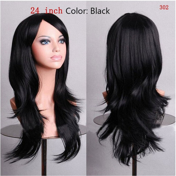 SNOILITE Women Long wavy Cosplay Wig brown Heat Resistant Fiber Natural Synthetic Hair Full Head Wig Ombre Party For black Women