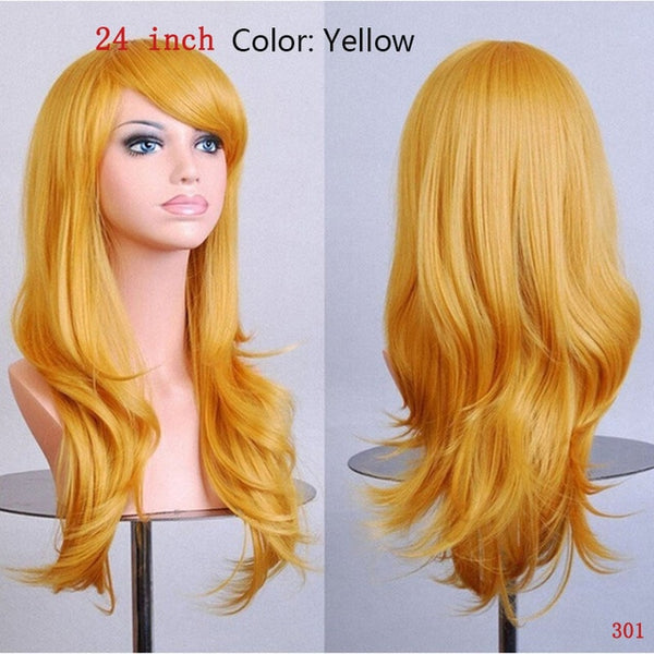 SNOILITE Women Long wavy Cosplay Wig brown Heat Resistant Fiber Natural Synthetic Hair Full Head Wig Ombre Party For black Women