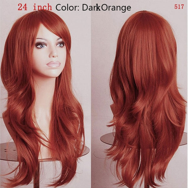 SNOILITE Women Long wavy Cosplay Wig brown Heat Resistant Fiber Natural Synthetic Hair Full Head Wig Ombre Party For black Women