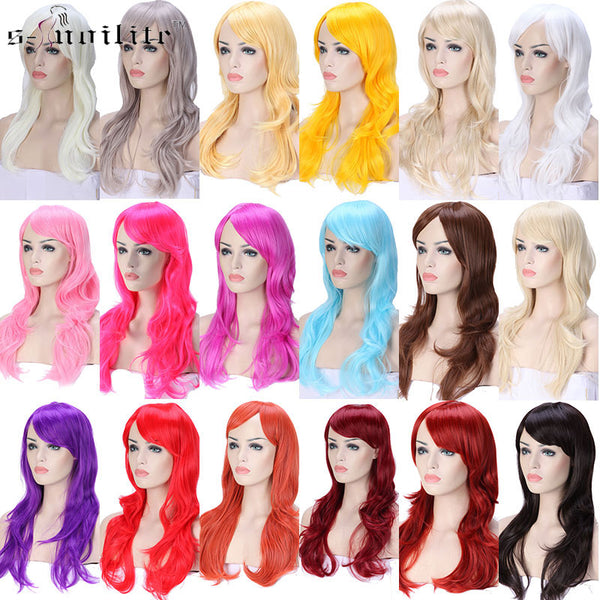 SNOILITE 23inch Long loose wave Cosplay Wigs Pink Black Blue Brown Blonde red Women Wig Heat Resistant Synthetic wig for cosplay