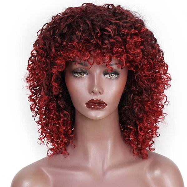 AISI HAIR High Temperature Fiber Mixed Brown and Blonde Color Synthetic Short Hair Afro Kinky Curly Wigs for  Women Black Hair