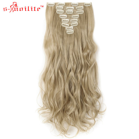 SNOILITE 17inch Synthetic Curly Long Ponytail Clip In Hair Extensions Natural Black Heat Resistant Hairpiece For Human Women