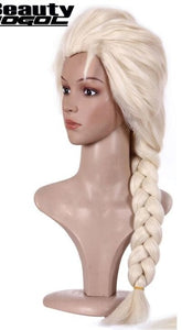 ANOGOL BEAUTY Hair Cap+ Platinum Blonde Braids Elsa Princess Synthetic Cosplay Wigs For Adults