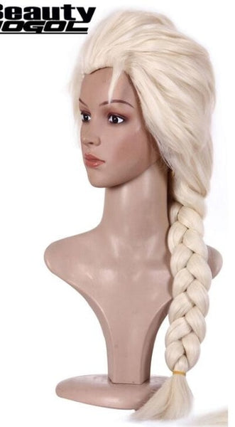 ANOGOL BEAUTY Hair Cap+ Platinum Blonde Braids Elsa Princess Synthetic Cosplay Wigs For Adults