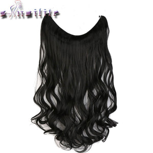 S-noilite 51CM Women Fish Line Hair Extensions Black Brown Blonde Natural Wavy Long High Tempreture Fiber Synthetic Hairpiece