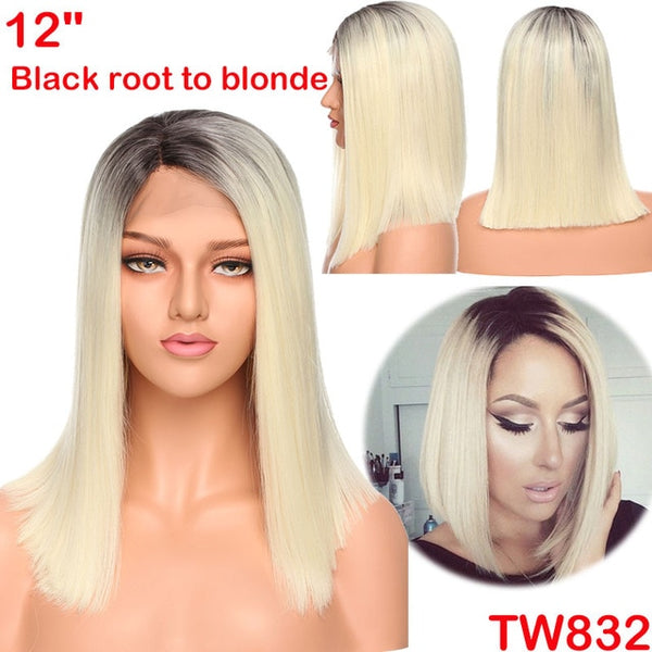 SNOILITE 12-16inch short ombre bob wig Synthetic lace front wig BOB hair wigs women natural bob human hair straight wig