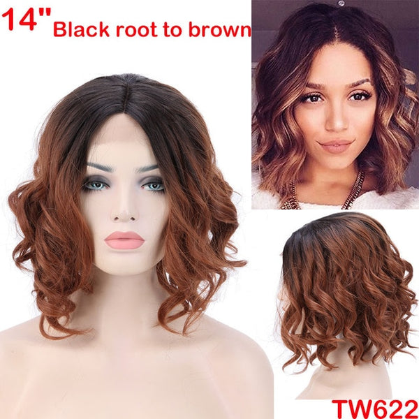 SNOILITE 12-16inch short ombre bob wig Synthetic lace front wig BOB hair wigs women natural bob human hair straight wig