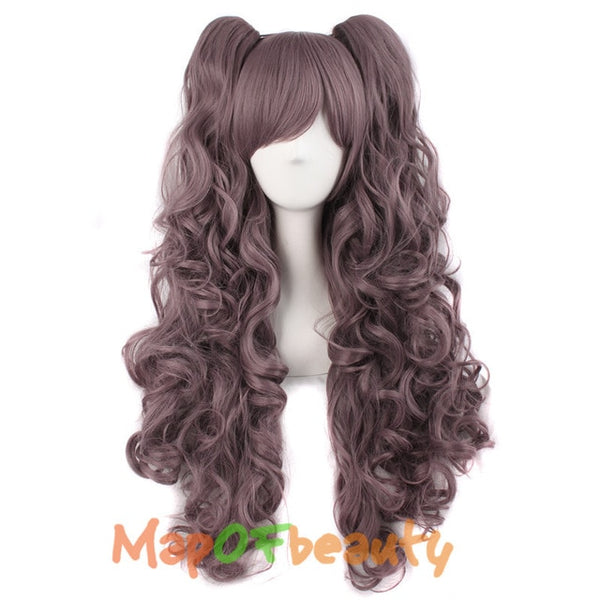 MapofBeauty 28" Long Wavy Cosplay Wigs Pink Black Brown Blue White 19 Color 2 Ponytails Shape Claw Heat Resistant Synthetic Hair