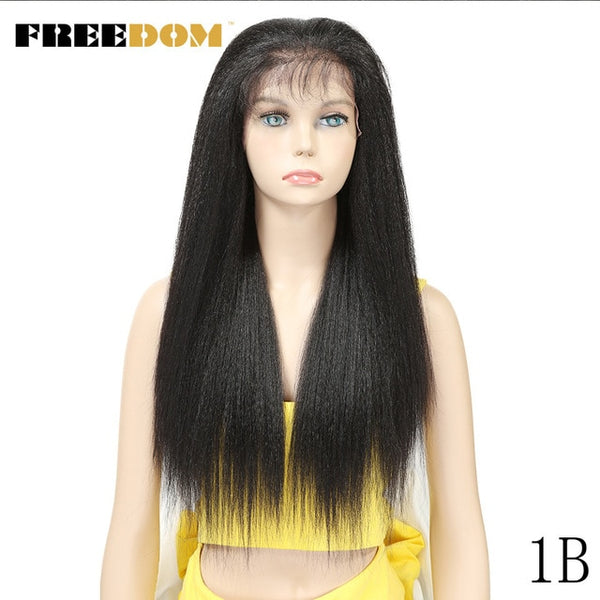 FREEDOM Synthetic Lace Front Wigs For Black Women Yaki Straight Long 26inch 65cm Afro Lace Wig Baby Hair Heat Resistant Fiber