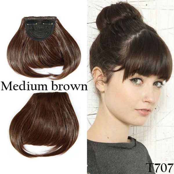 SNOILITE 8" Short Front Neat bangs Clip in bang fringe Hair extensions straight Synthetic Natural human hair extension bangs