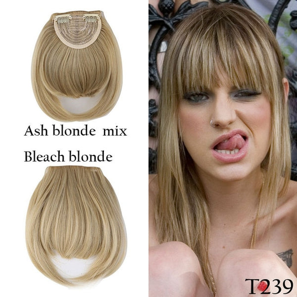 SNOILITE 8" Short Front Neat bangs Clip in bang fringe Hair extensions straight Synthetic Natural human hair extension bangs