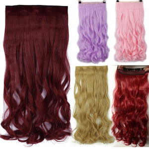 S-noilite 24 inches Curly Clip in Full Head Hair Extensions One Piece 5 Clips for human Cosplay Synthetic Hair Red Pink Purple