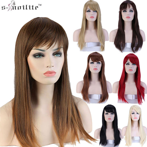 Snoilite 23inch Full Wig Synthetic Long Straight Hair Wigs for Women Daily Costume Dress Heat Resistant Cosplay red brown blonde