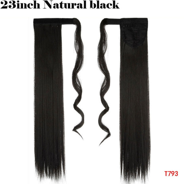 SNOILITE 23-26inch Long straight Real Natural Ponytail Clip in Pony tail Hair Extensions Wrap Around on Synthetic Hair Piece