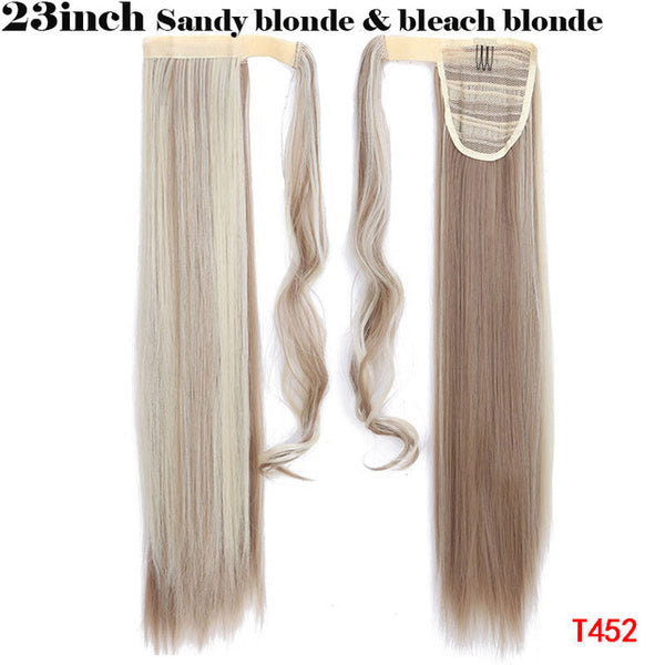 SNOILITE 23-26inch Long straight Real Natural Ponytail Clip in Pony tail Hair Extensions Wrap Around on Synthetic Hair Piece