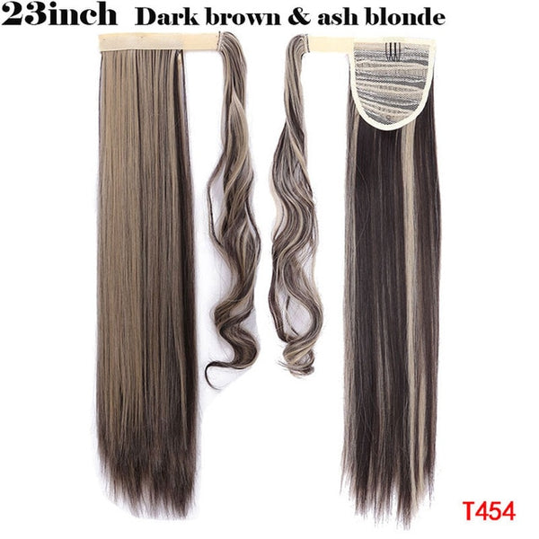 SNOILITE 23-26inch Long straight Real Natural Ponytail Clip in Pony tail Hair Extensions Wrap Around on Synthetic Hair Piece