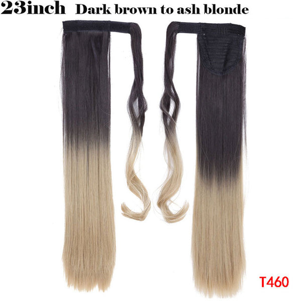 SNOILITE 23-26inch Long straight Real Natural Ponytail Clip in Pony tail Hair Extensions Wrap Around on Synthetic Hair Piece