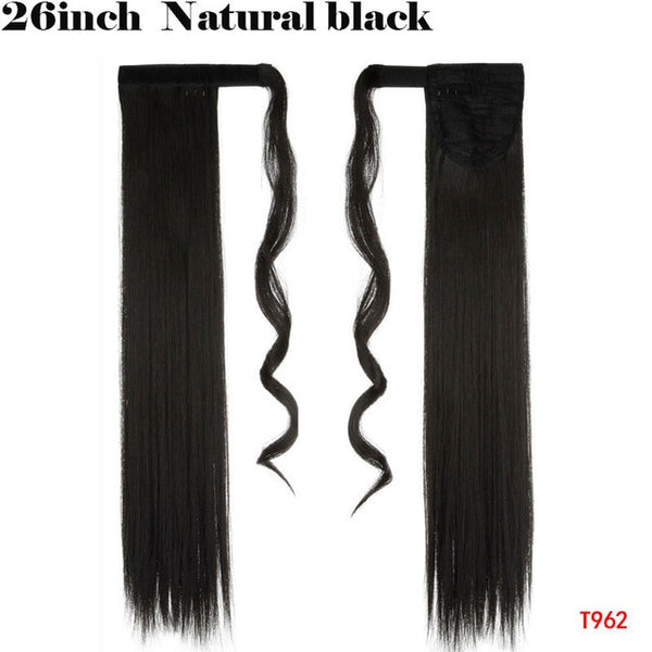 SNOILITE 23-26inch Long straight Real Natural Ponytail Clip in Pony tail Hair Extensions Wrap Around on Synthetic Hair Piece