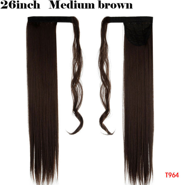 SNOILITE 23-26inch Long straight Real Natural Ponytail Clip in Pony tail Hair Extensions Wrap Around on Synthetic Hair Piece