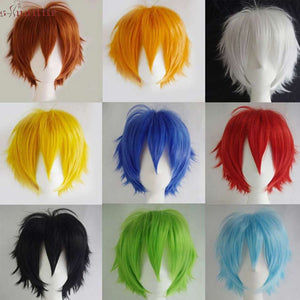 S-noilite 12" Short Layer Cosplay Wigs Men Boys Party Wig Synthetic Wig Fake Hair Extension White Purple Red Green Blue Pink Wig