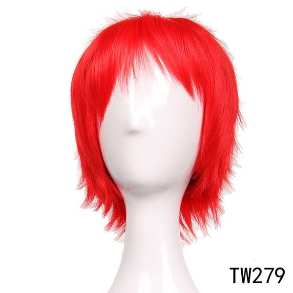 S-noilite 12" Short Layer Cosplay Wigs Men Boys Party Wig Synthetic Wig Fake Hair Extension White Purple Red Green Blue Pink Wig