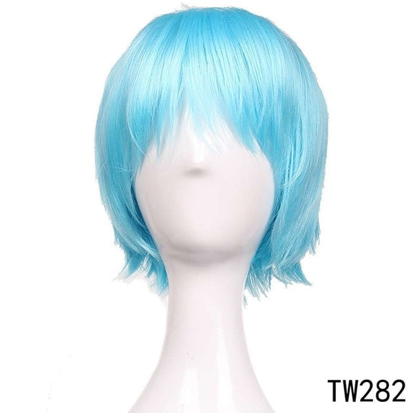 S-noilite 12" Short Layer Cosplay Wigs Men Boys Party Wig Synthetic Wig Fake Hair Extension White Purple Red Green Blue Pink Wig