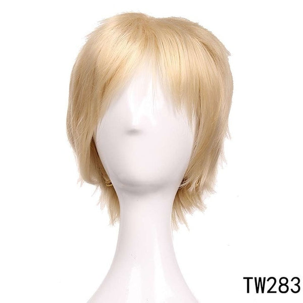 S-noilite 12" Short Layer Cosplay Wigs Men Boys Party Wig Synthetic Wig Fake Hair Extension White Purple Red Green Blue Pink Wig