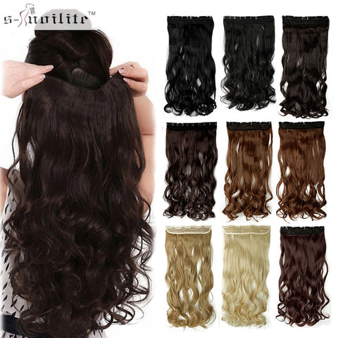 SNOILITE 17/24/27/29" Long Curly Synthetic Clip in Hair Extensions Half Full Head Hairpiece 5 clips One Piece Black Brown Blonde