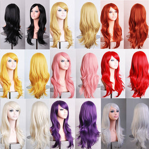 SNOILITE Long wavy Party Cosplay Wig Heat Resistant Fiber Women Natural Real Synthetic Hair Full Head Wigs Natural Color