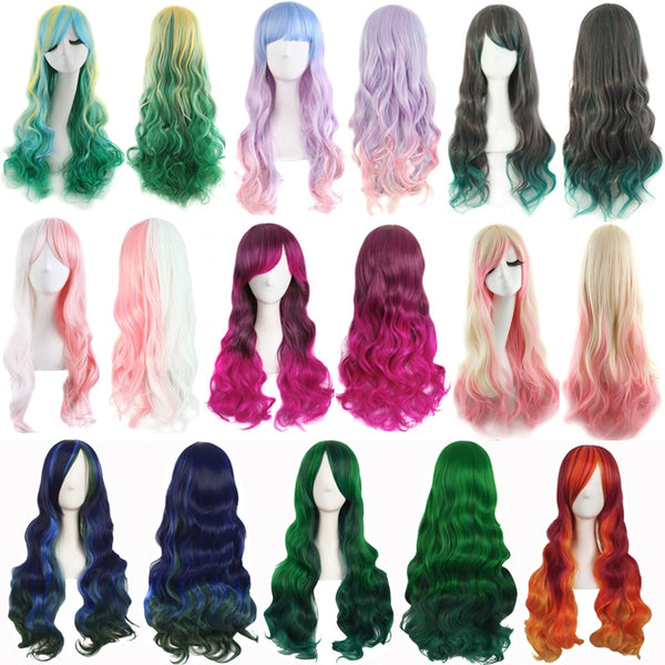 28" Synthetic Hair Long Wavy Wigs For Womens Heat Resistant Ombre Color Cosplay Wig Costume Party Female Hair Pieces MapofBeauty