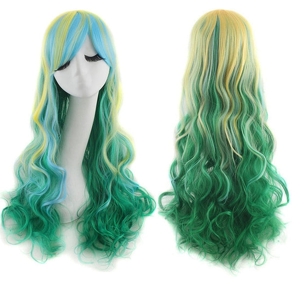 28" Synthetic Hair Long Wavy Wigs For Womens Heat Resistant Ombre Color Cosplay Wig Costume Party Female Hair Pieces MapofBeauty