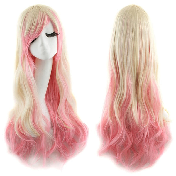 28" Synthetic Hair Long Wavy Wigs For Womens Heat Resistant Ombre Color Cosplay Wig Costume Party Female Hair Pieces MapofBeauty