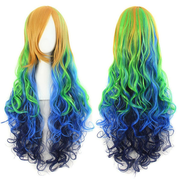 28" Synthetic Hair Long Wavy Wigs For Womens Heat Resistant Ombre Color Cosplay Wig Costume Party Female Hair Pieces MapofBeauty