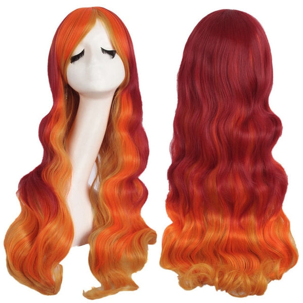 28" Synthetic Hair Long Wavy Wigs For Womens Heat Resistant Ombre Color Cosplay Wig Costume Party Female Hair Pieces MapofBeauty