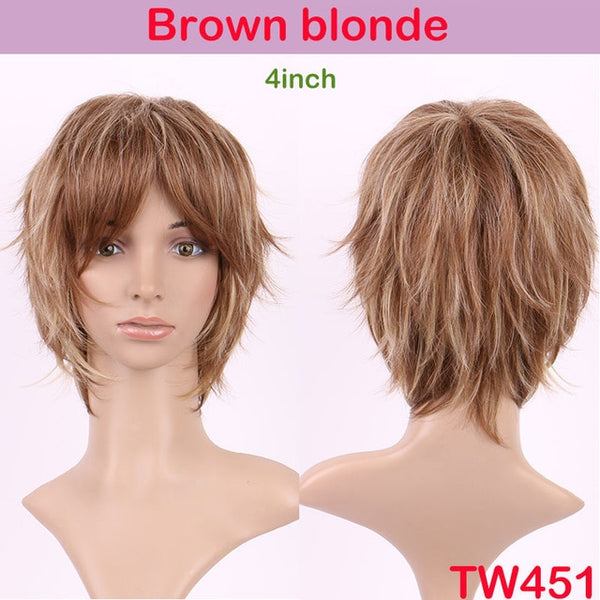 S-noilite 4inch-26inch Synthetic Wigs For African American Black Women Long Brown Mixed Blonde Two Tone Wigs With Bangs