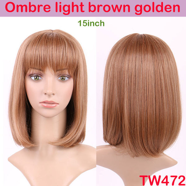 S-noilite 4inch-26inch Synthetic Wigs For African American Black Women Long Brown Mixed Blonde Two Tone Wigs With Bangs