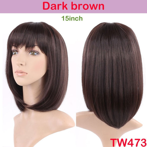 S-noilite 4inch-26inch Synthetic Wigs For African American Black Women Long Brown Mixed Blonde Two Tone Wigs With Bangs