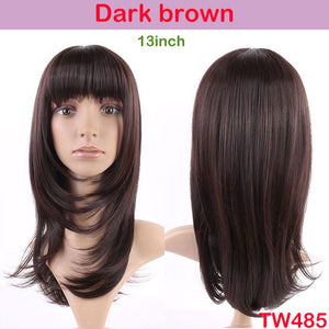 S-noilite 4inch-26inch Synthetic Wigs For African American Black Women Long Brown Mixed Blonde Two Tone Wigs With Bangs